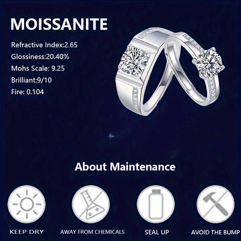 Couple's 925 Silver 1-Carat Moissanite Engagement Rings